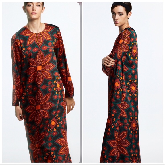 LAST size XL NWT ZARA ROUND NECK PRINTED MIDI DRESS - Picture 5 of 10